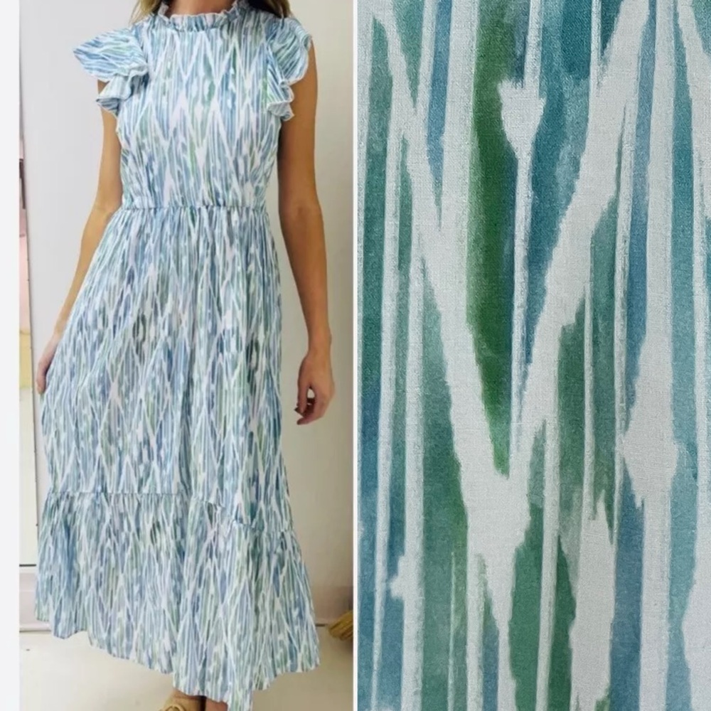 Willa Story Meg Dress Flutter Sleeve Midi Maxi Beachy Coastal Size XS Cotton.  1